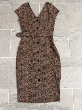 Express Tweed Midi Sheath Dress in Brown and Black